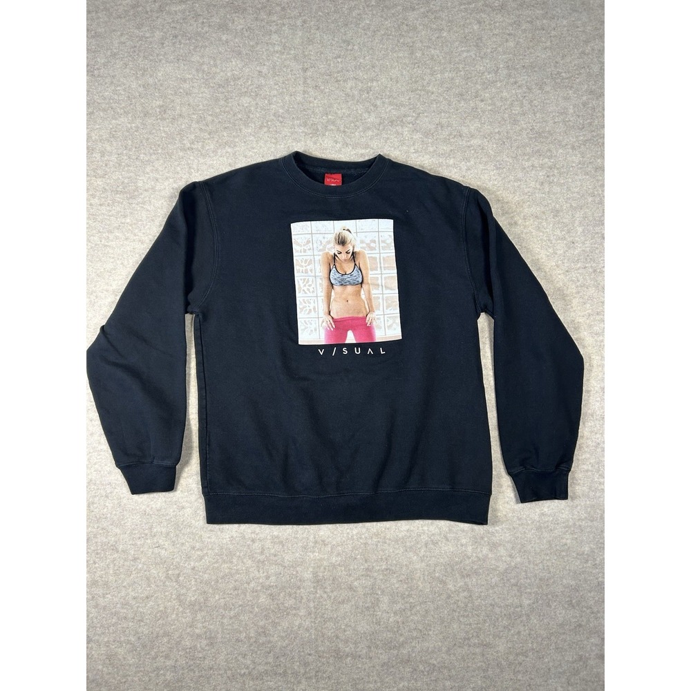 😍V/sual Sweatshirt Black Size Large- Model In Leggings Teasing 🤩🍒🍑